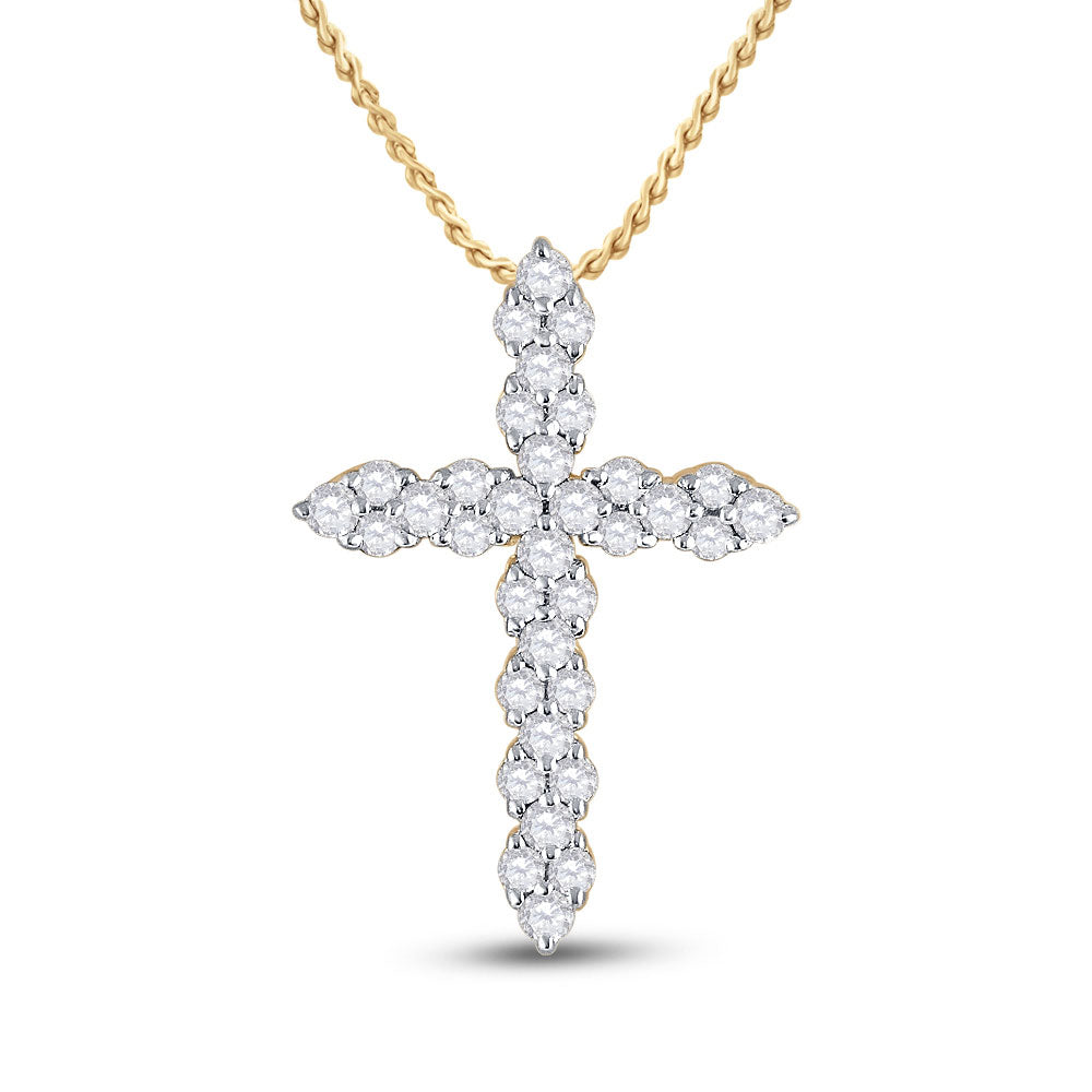 14kt Yellow Gold Womens Round Diamond Cross Pendant 1/2 Cttw