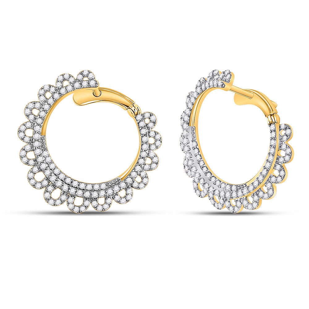 14kt Yellow Gold Womens Round Diamond Hoop Earrings 1-1/2 Cttw