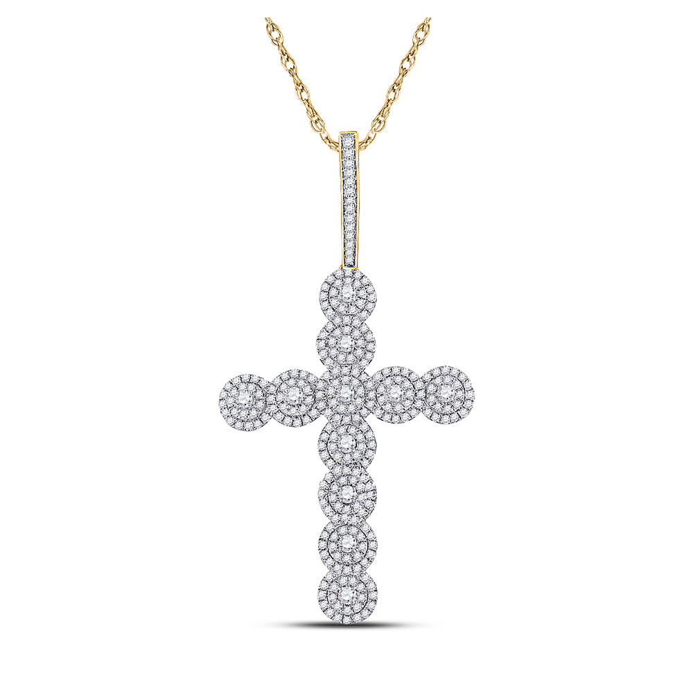 10kt Yellow Gold Mens Round Diamond Cross Charm Pendant 1-1/2 Cttw