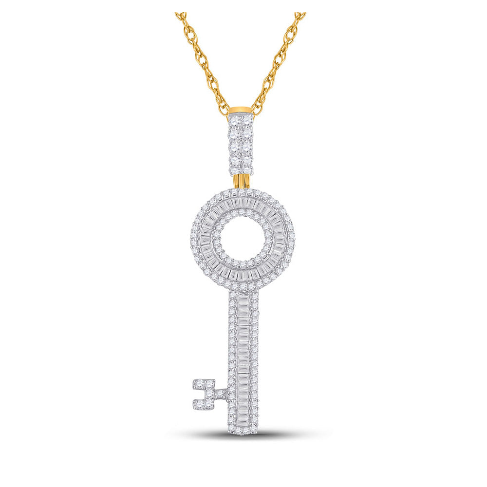 10kt Yellow Gold Mens Baguette Diamond Key Charm Pendant 1 Cttw