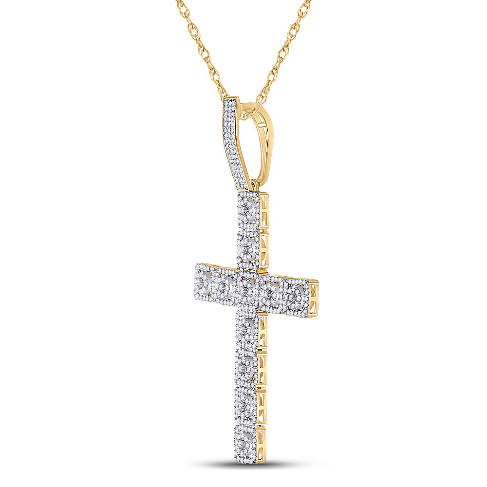 10kt Yellow Gold Mens Round Diamond Cross Charm Pendant 1-1/5 Cttw