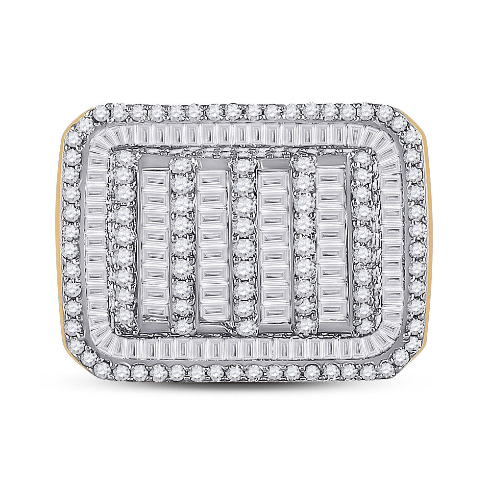 10kt Yellow Gold Mens Baguette Diamond Rectangle Fashion Ring 2-1/3 Cttw