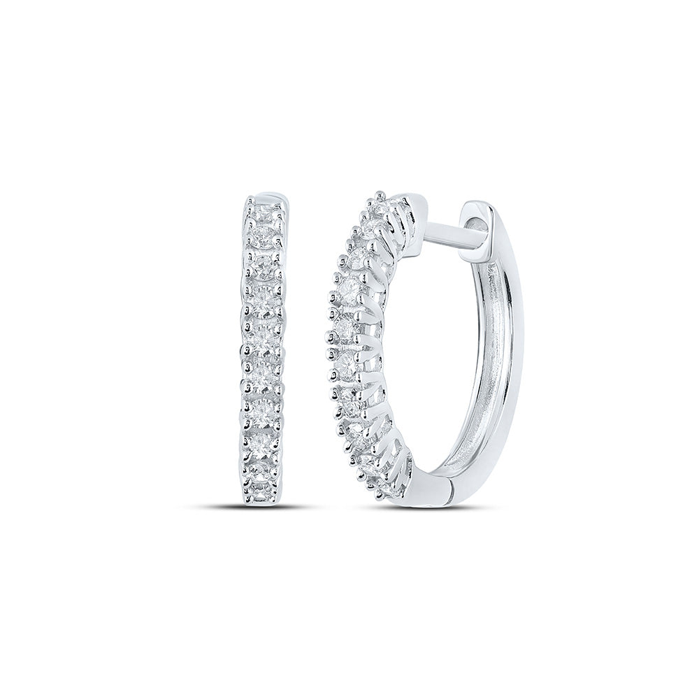 10kt White Gold Womens Round Diamond Hoop Earrings 1/3 Cttw