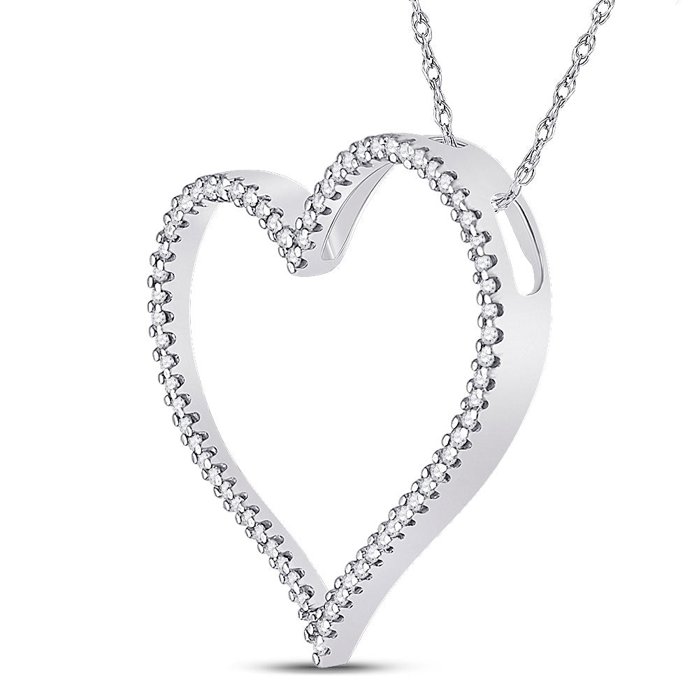 10kt White Gold Womens Round Diamond Heart Pendant 1/5 Cttw