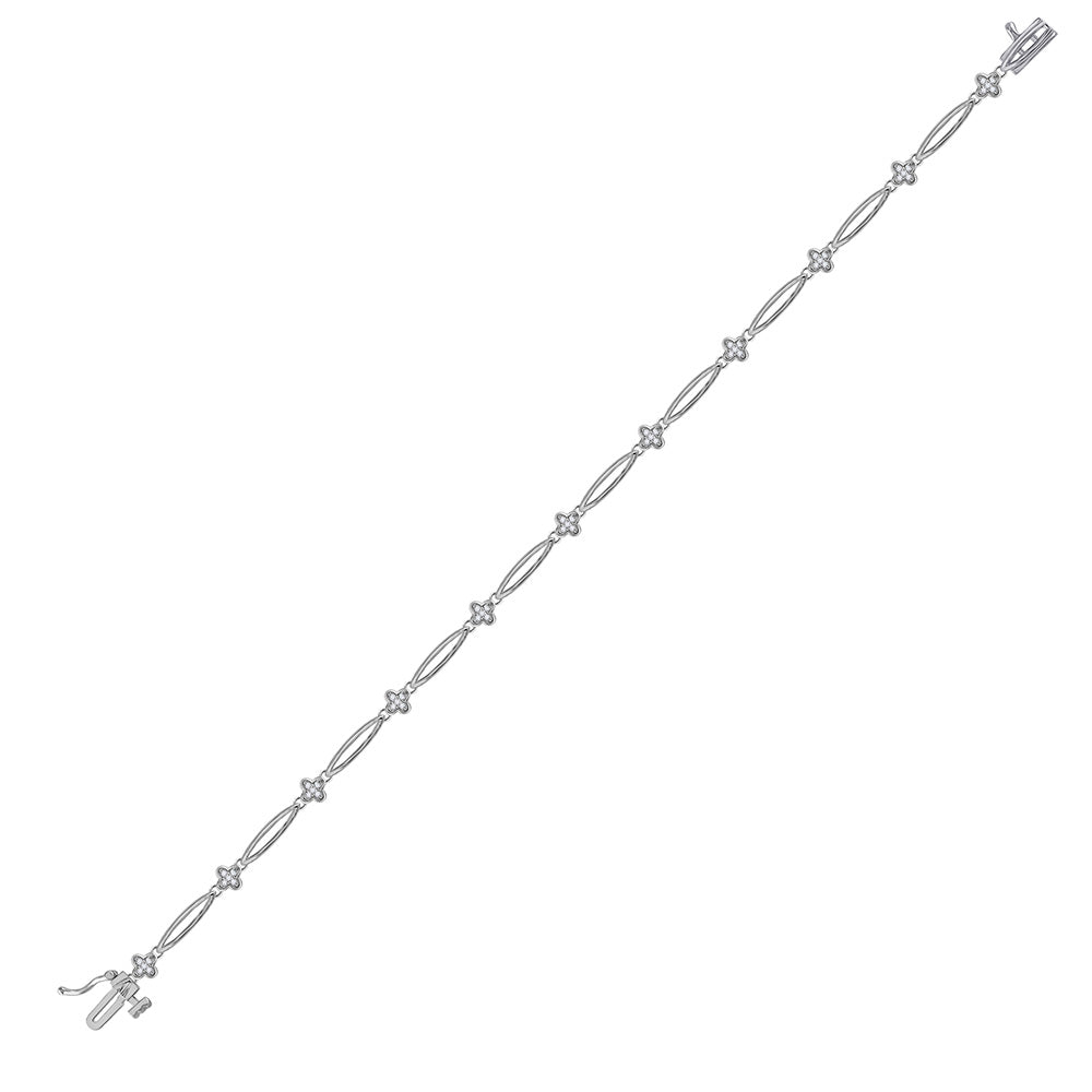 Sterling Silver Womens Round Diamond Fashion Bracelet 1/6 Cttw