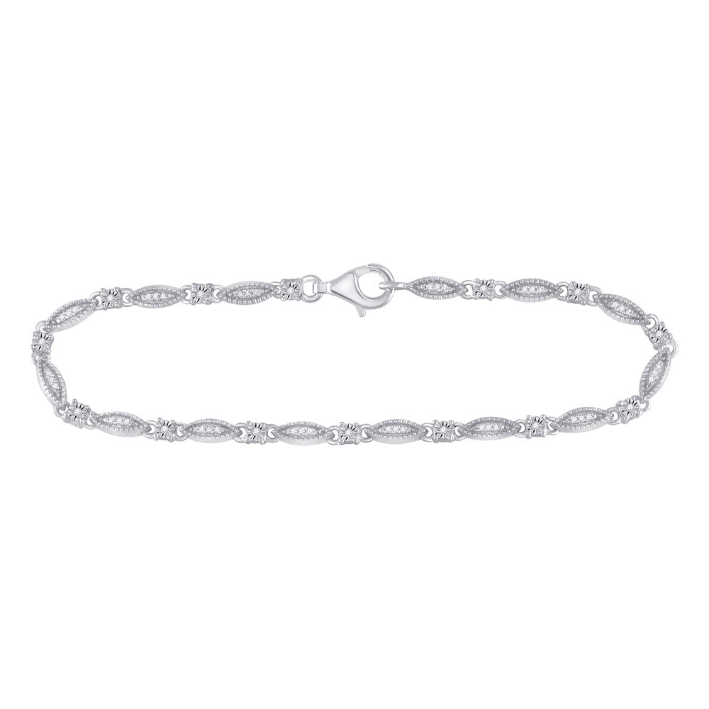 Sterling Silver Womens Round Diamond Fashion Bracelet 1/6 Cttw