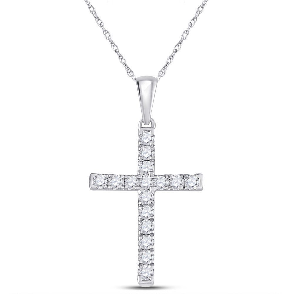 10kt White Gold Womens Round Diamond Cross Pendant 1/3 Cttw