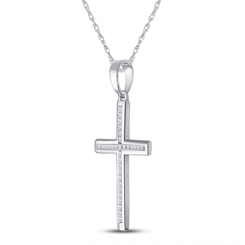 10kt White Gold Womens Princess Diamond Cross Pendant 1/6 Cttw