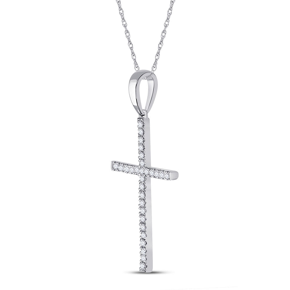 10kt White Gold Womens Round Diamond Cross Pendant 1/10 Cttw