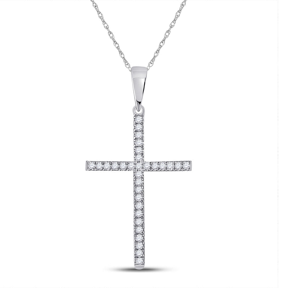 10kt White Gold Womens Round Diamond Cross Pendant 1/10 Cttw