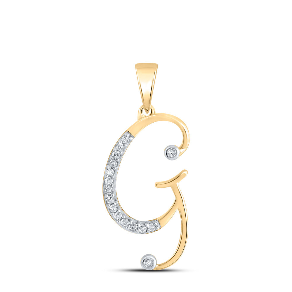 10kt Yellow Gold Womens Round Diamond Initial G Letter Pendant 1/12 Cttw