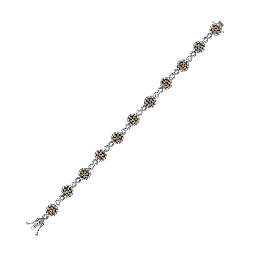 10kt White Gold Womens Round Brown Diamond Infinity Bracelet 2-1/5 Cttw