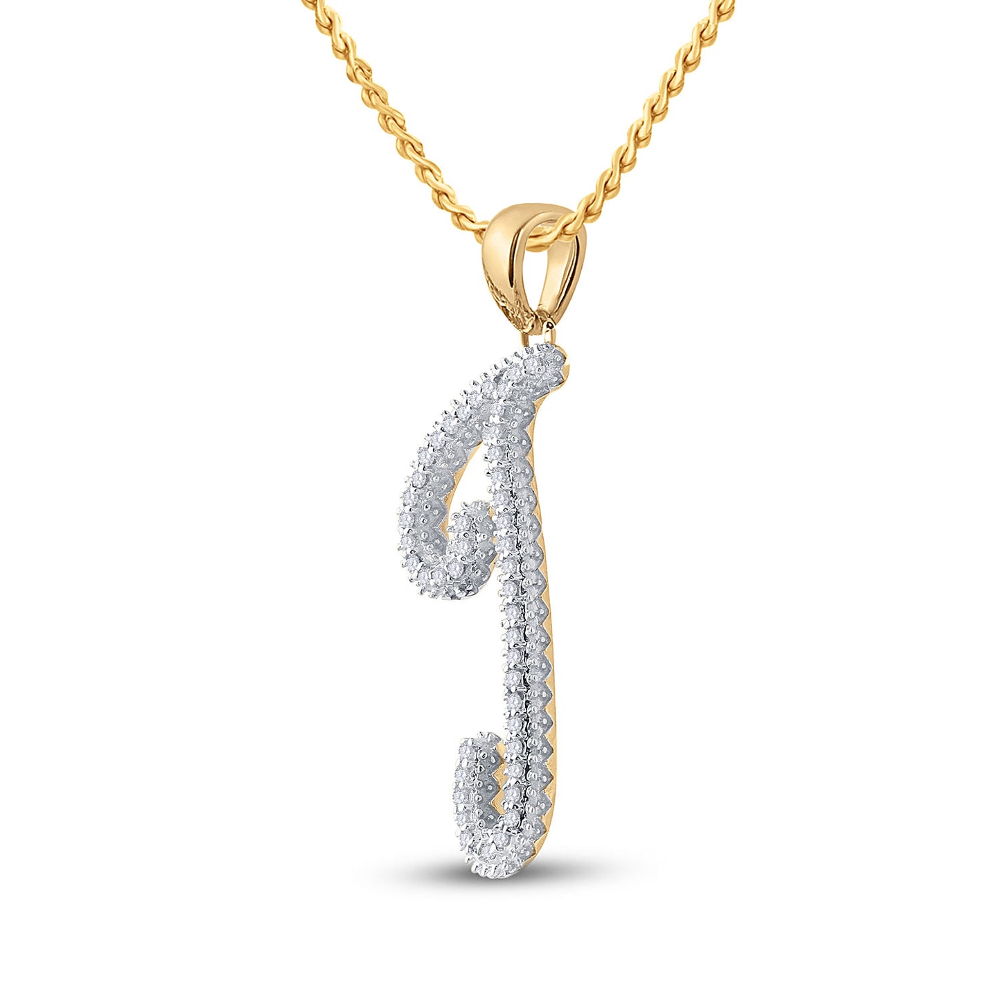 10kt Yellow Gold Womens Round Diamond Initial J Letter Pendant 1/6 Cttw