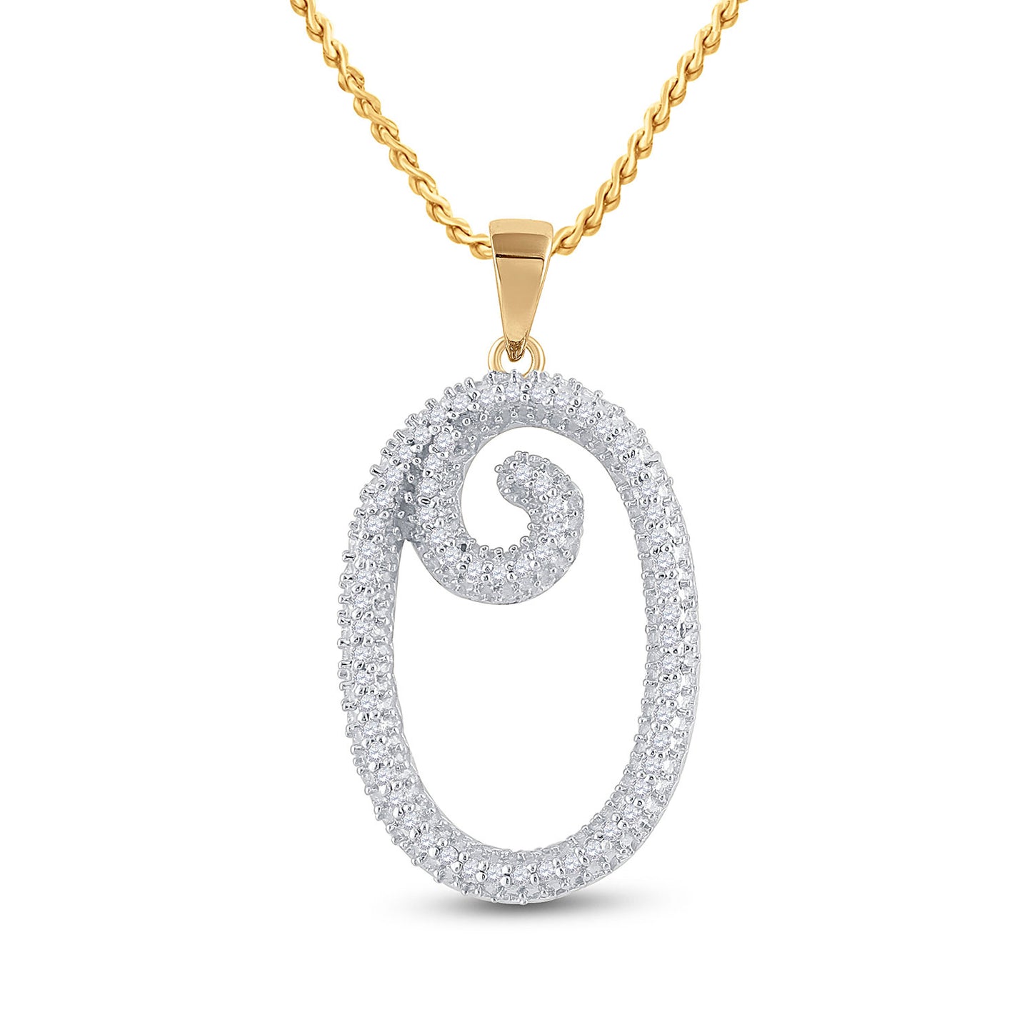 10kt Yellow Gold Womens Round Diamond Initial O Letter Pendant 1/5 Cttw