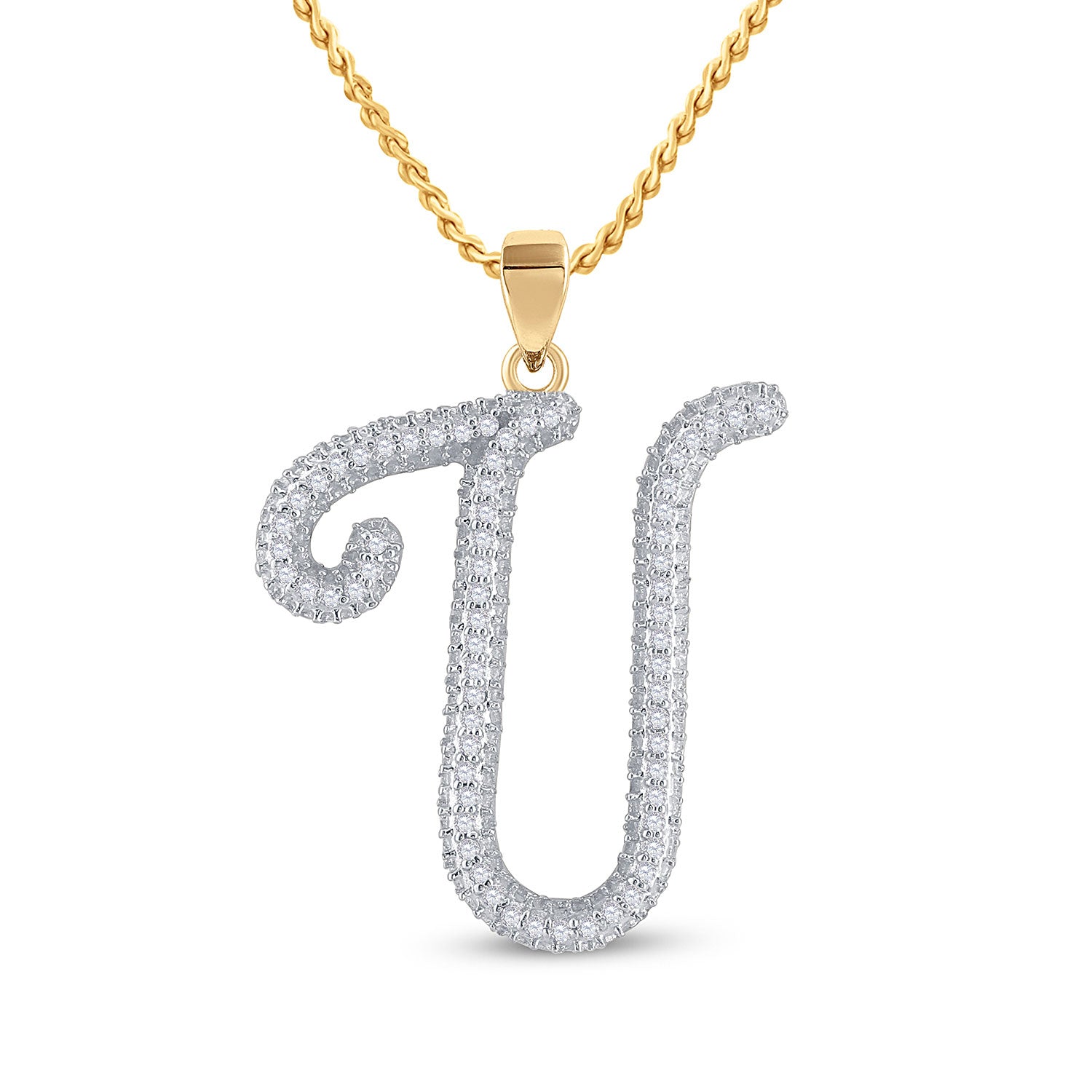 10kt Yellow Gold Womens Round Diamond Initial U Letter Pendant 1/5 Cttw