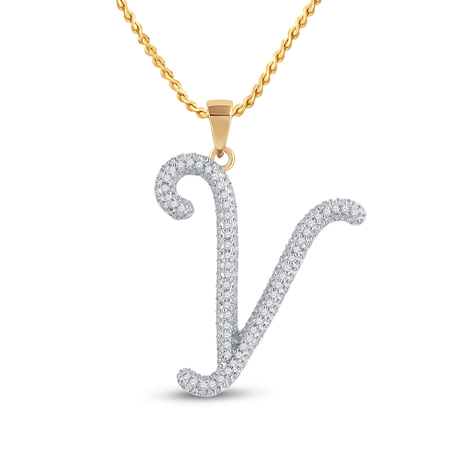 10kt Yellow Gold Womens Round Diamond Initial Y Letter Pendant 1/6 Cttw