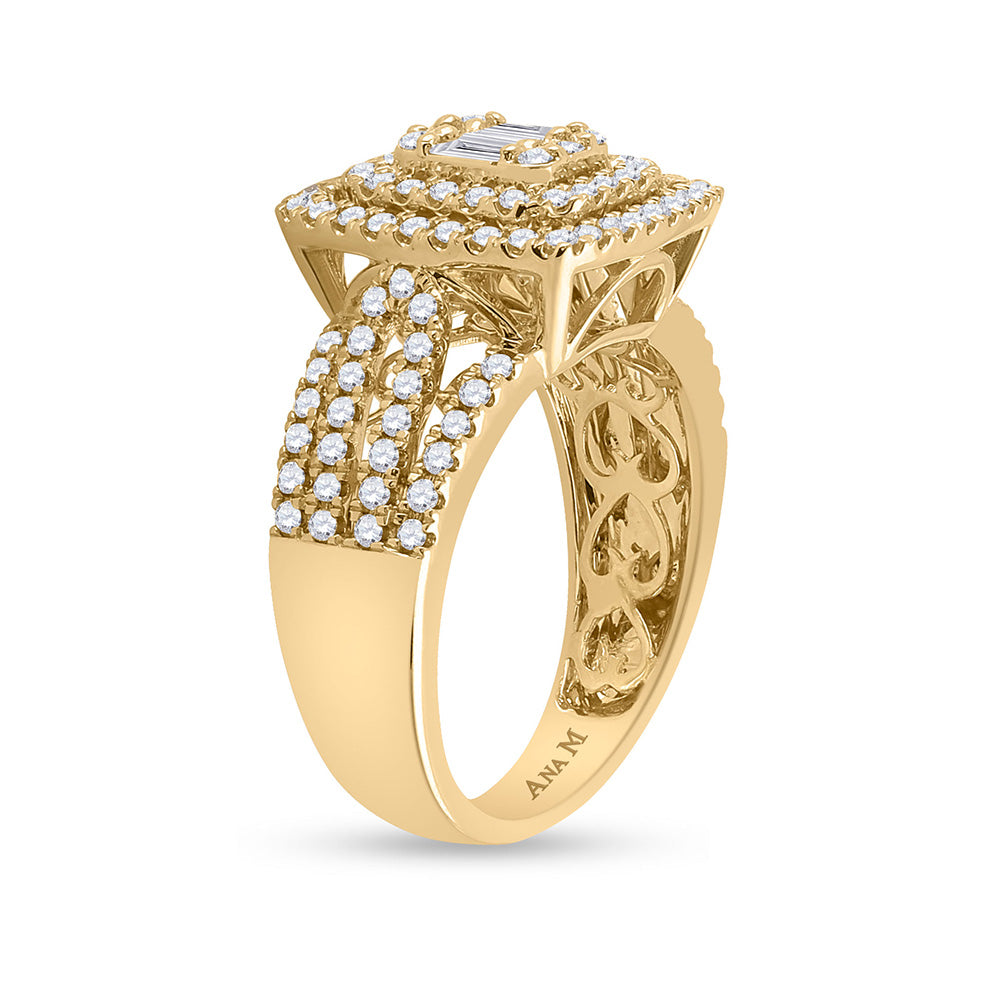 14kt Yellow Gold Womens Baguette Diamond Square Ring 7/8 Cttw