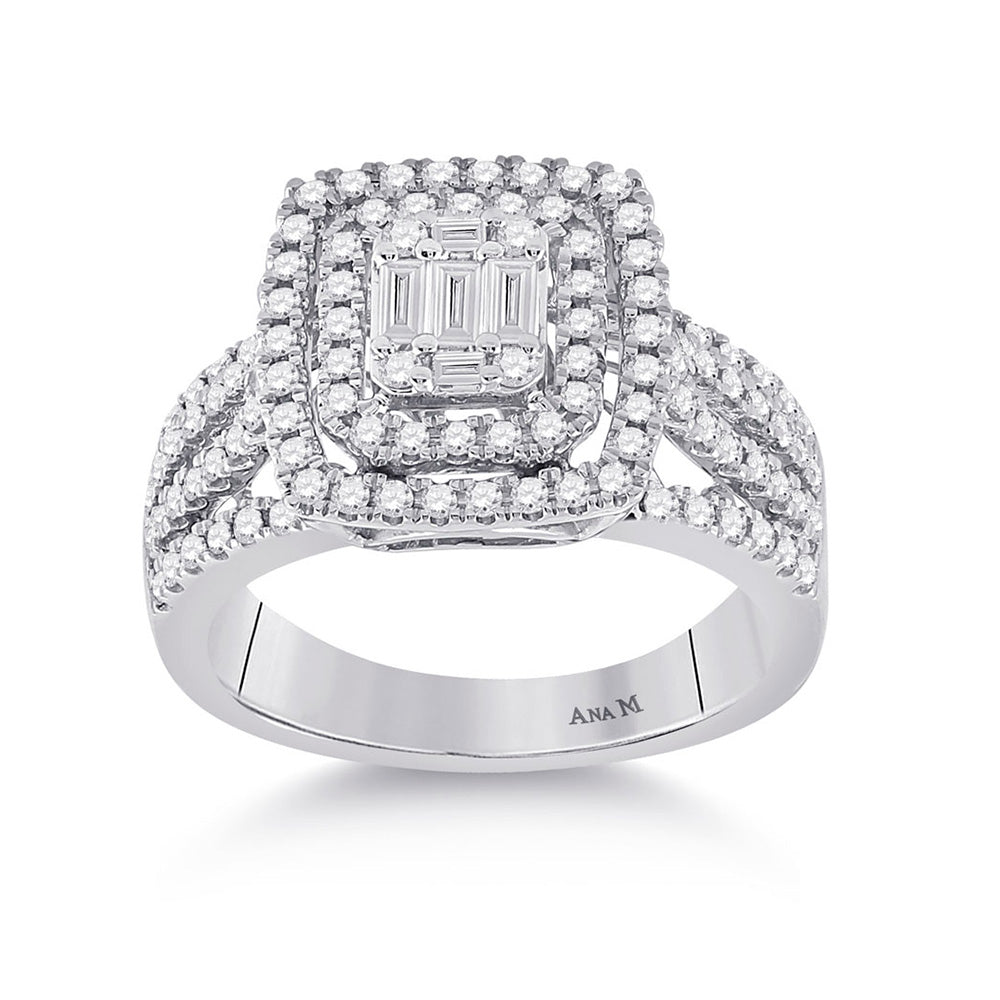 14kt White Gold Womens Baguette Diamond Square Ring 7/8 Cttw