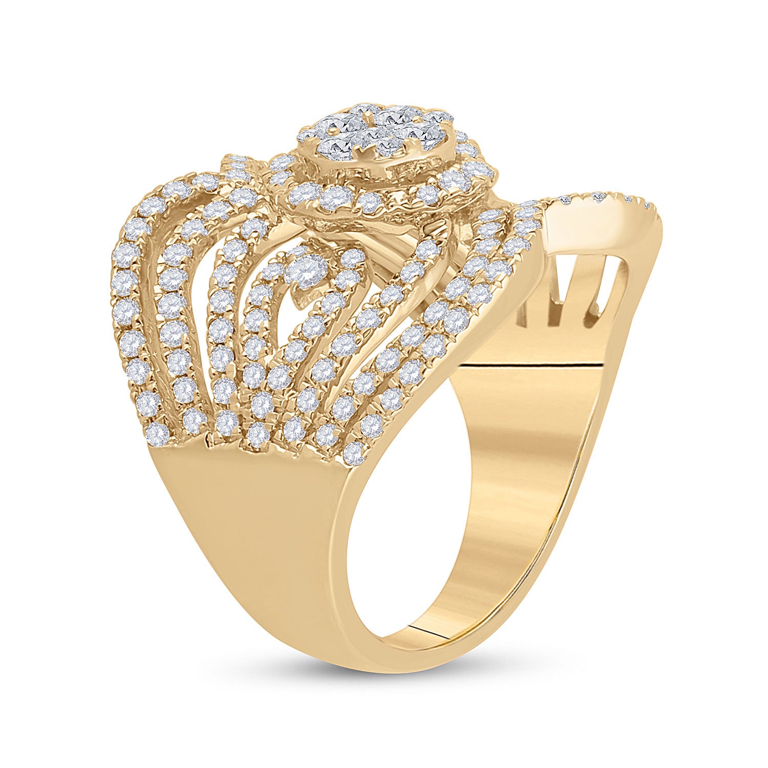 14kt Yellow Gold Womens Round Diamond Fashion Ring 1-3/4 Cttw