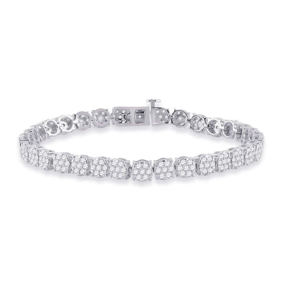 14kt White Gold Womens Round Diamond Cluster Tennis Bracelet 3-1/3 Cttw