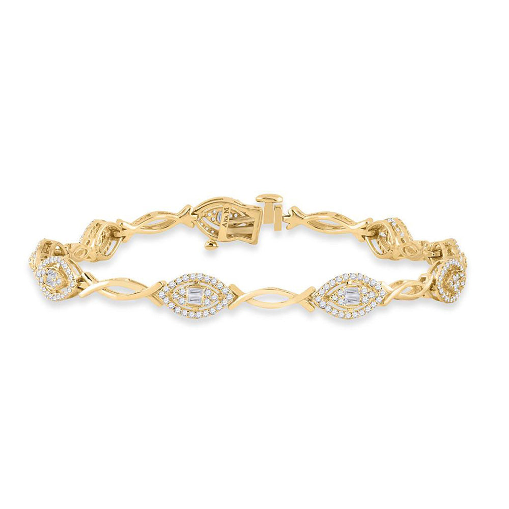 14kt Yellow Gold Womens Baguette Diamond Fashion Bracelet 1 Cttw