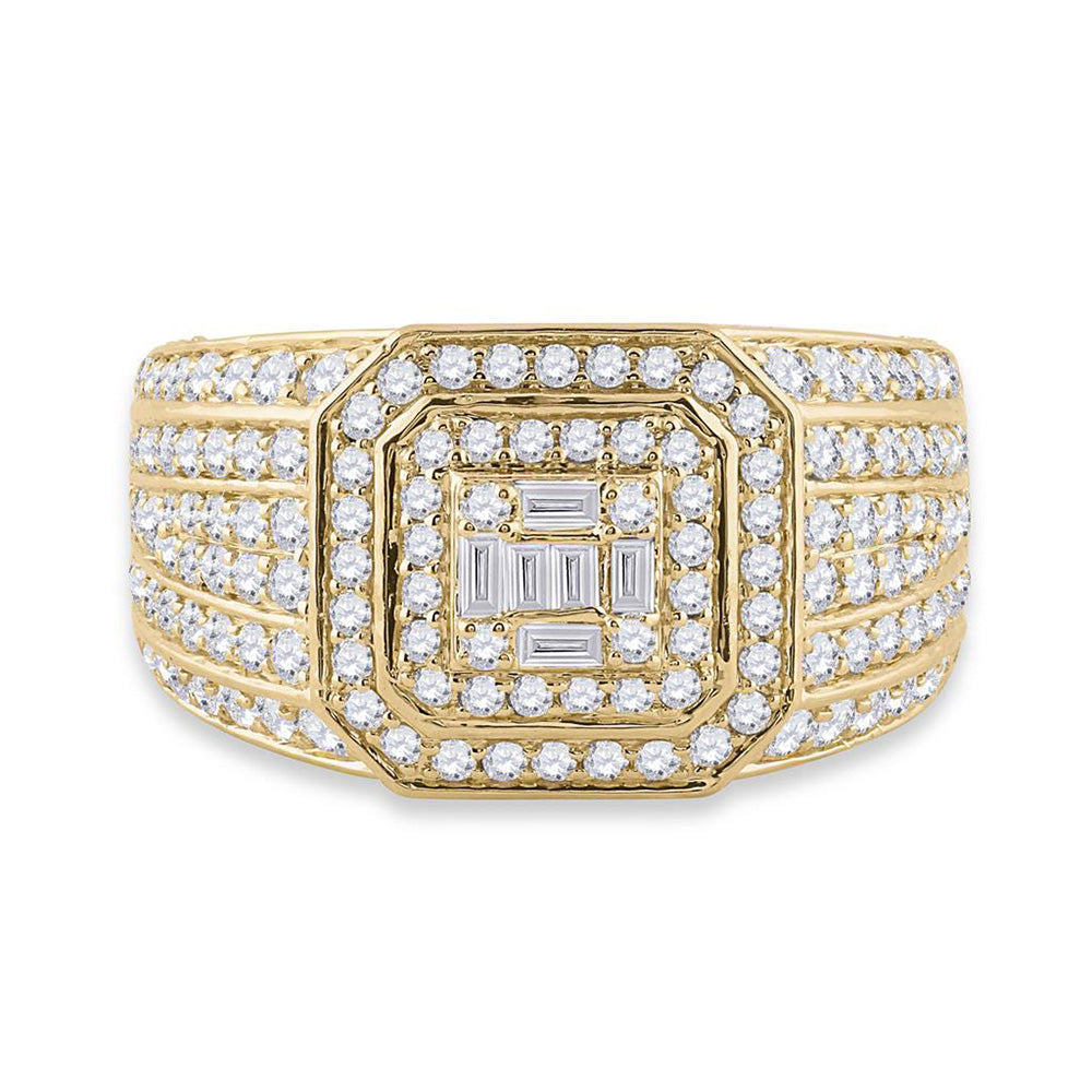 14kt Yellow Gold Mens Baguette Diamond Square Ring 2-1/2 Cttw