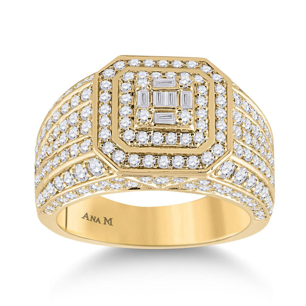 14kt Yellow Gold Mens Baguette Diamond Square Ring 2-1/2 Cttw