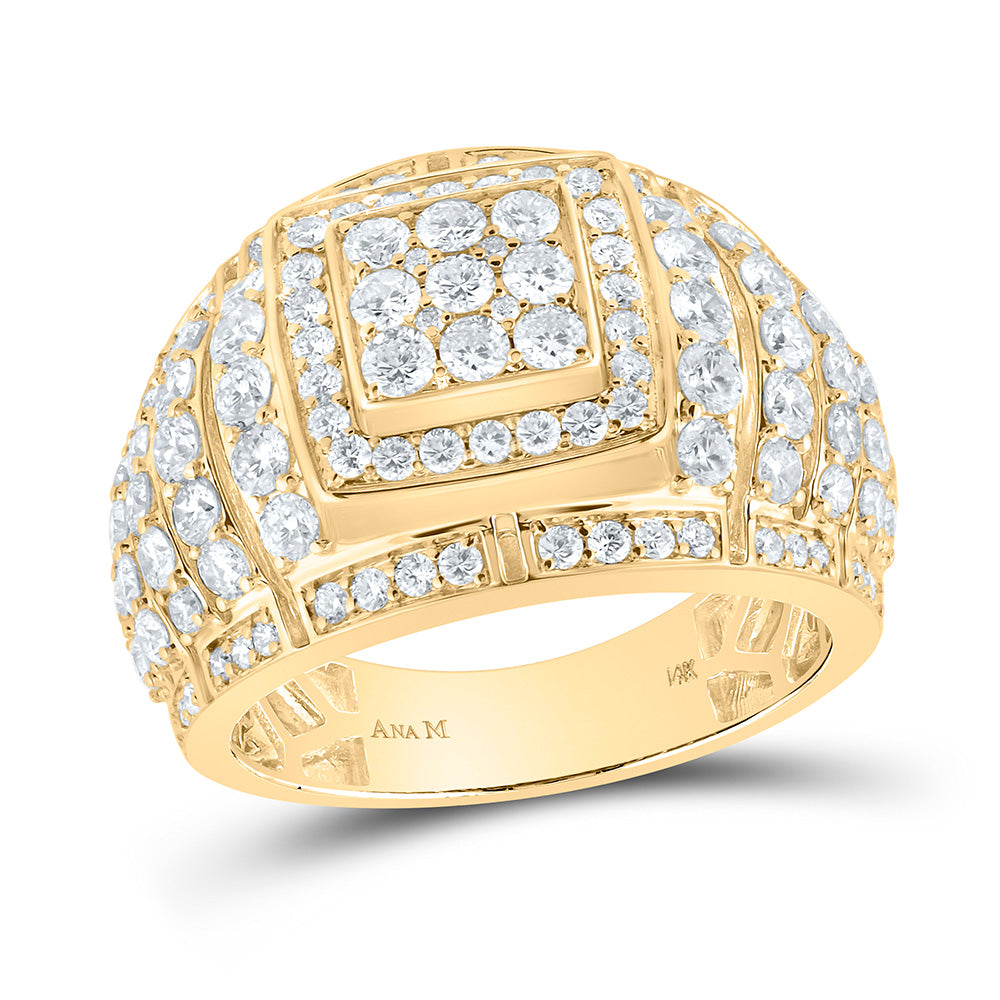 14kt Yellow Gold Mens Round Diamond Cluster Ring 3 Cttw