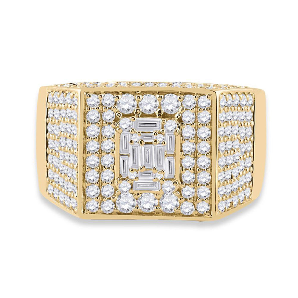 14kt Yellow Gold Mens Baguette Diamond Square Ring 2-3/4 Cttw