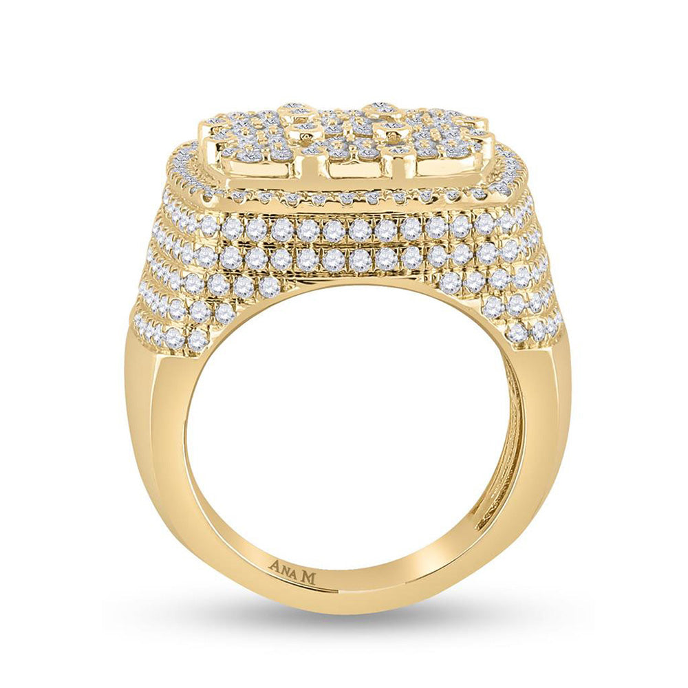 14kt Yellow Gold Mens Round Diamond Cluster Square Ring 3-3/8 Cttw