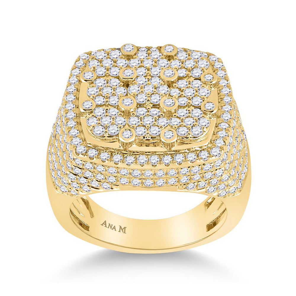 14kt Yellow Gold Mens Round Diamond Cluster Square Ring 3-3/8 Cttw