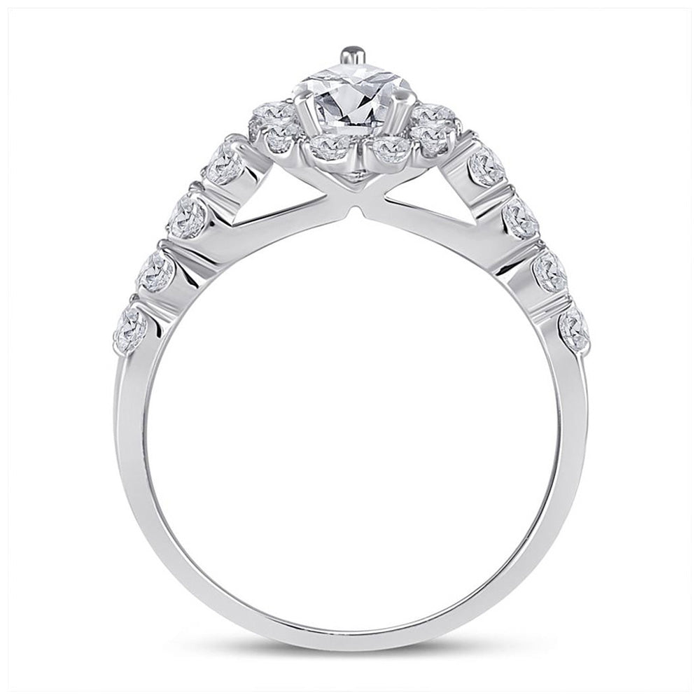 14kt White Gold Oval Diamond Bridal Wedding Ring Band Set 2 Cttw