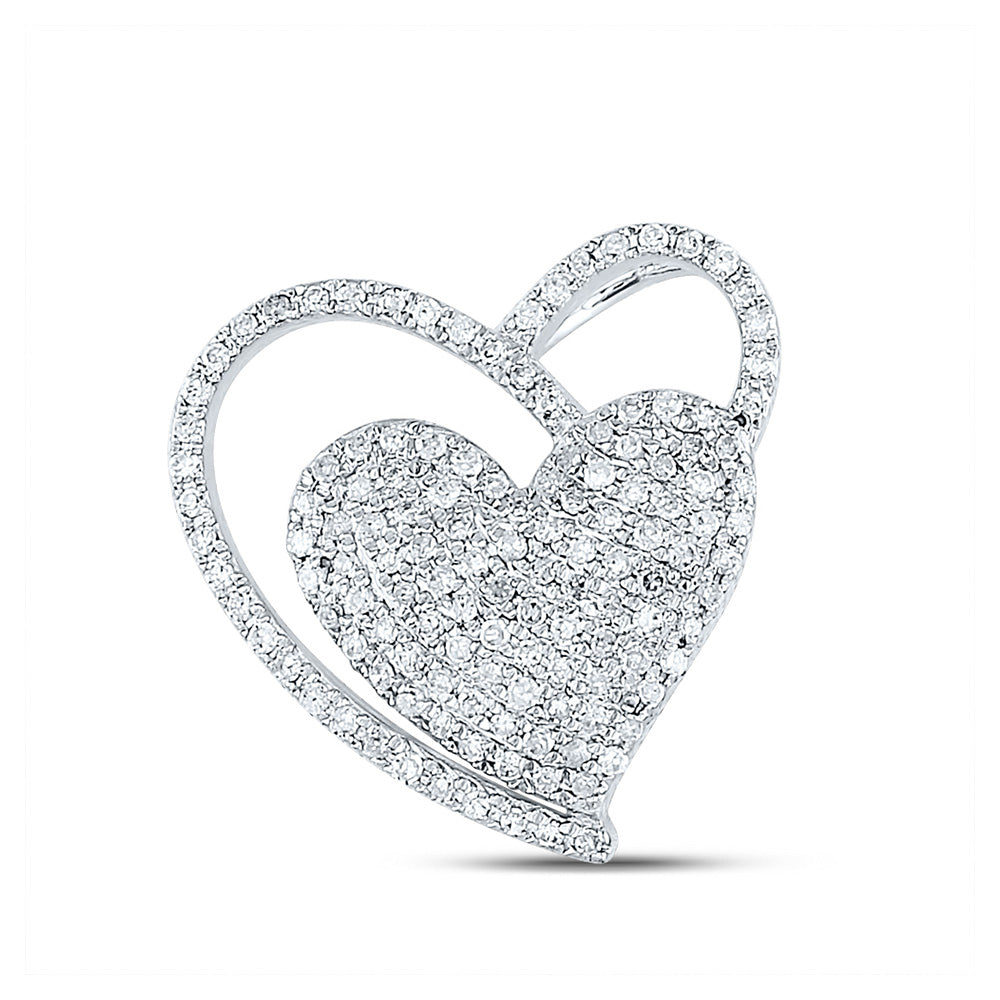 10kt White Gold Womens Round Diamond Heart Pendant 3/8 Cttw