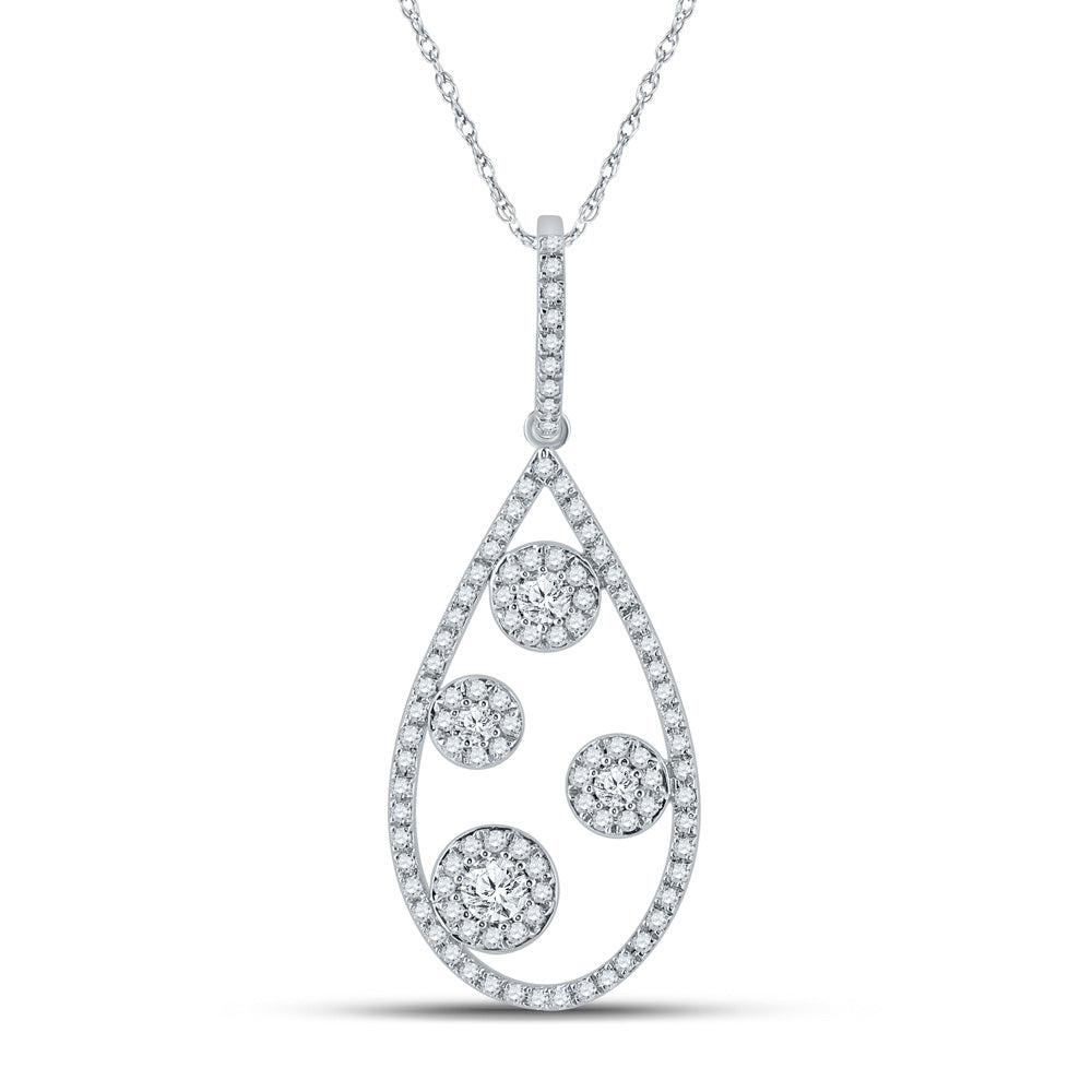 10kt White Gold Womens Round Diamond Teardrop Pendant 1/2 Cttw