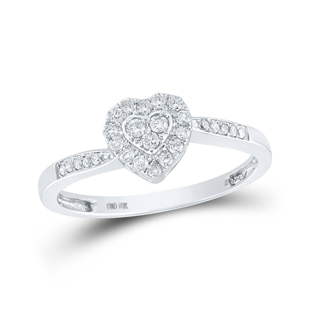 10kt White Gold Womens Round Diamond Heart Ring 1/4 Cttw