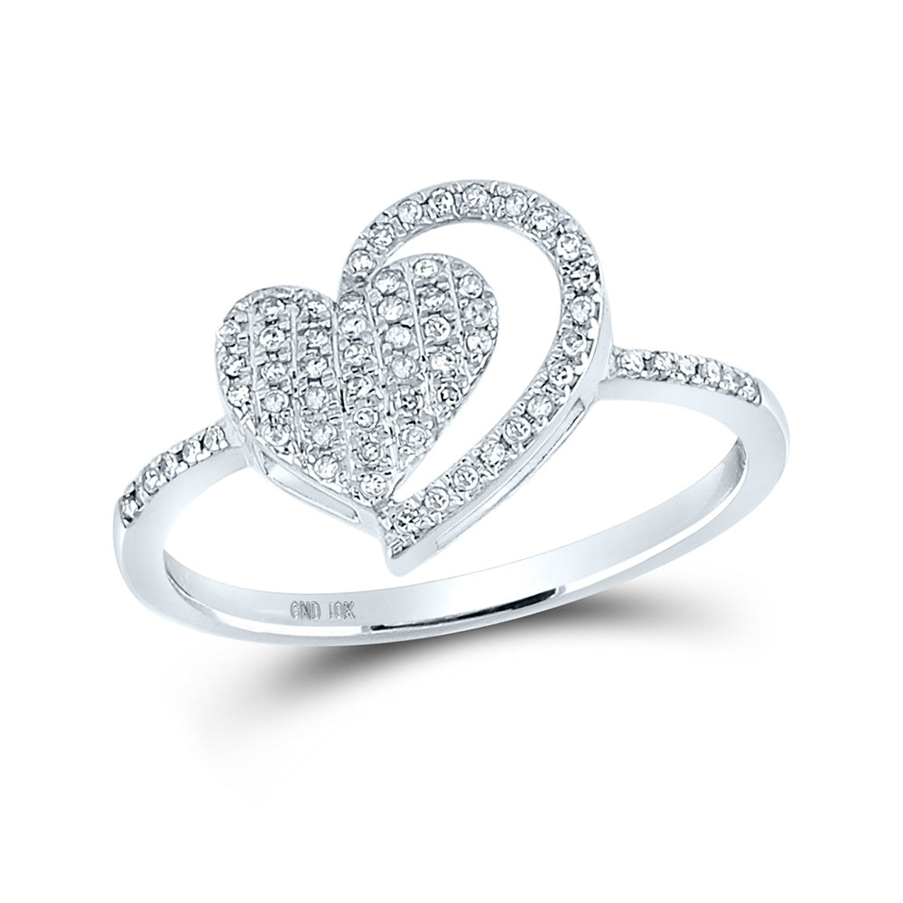 10kt White Gold Womens Round Diamond Heart Ring 1/5 Cttw