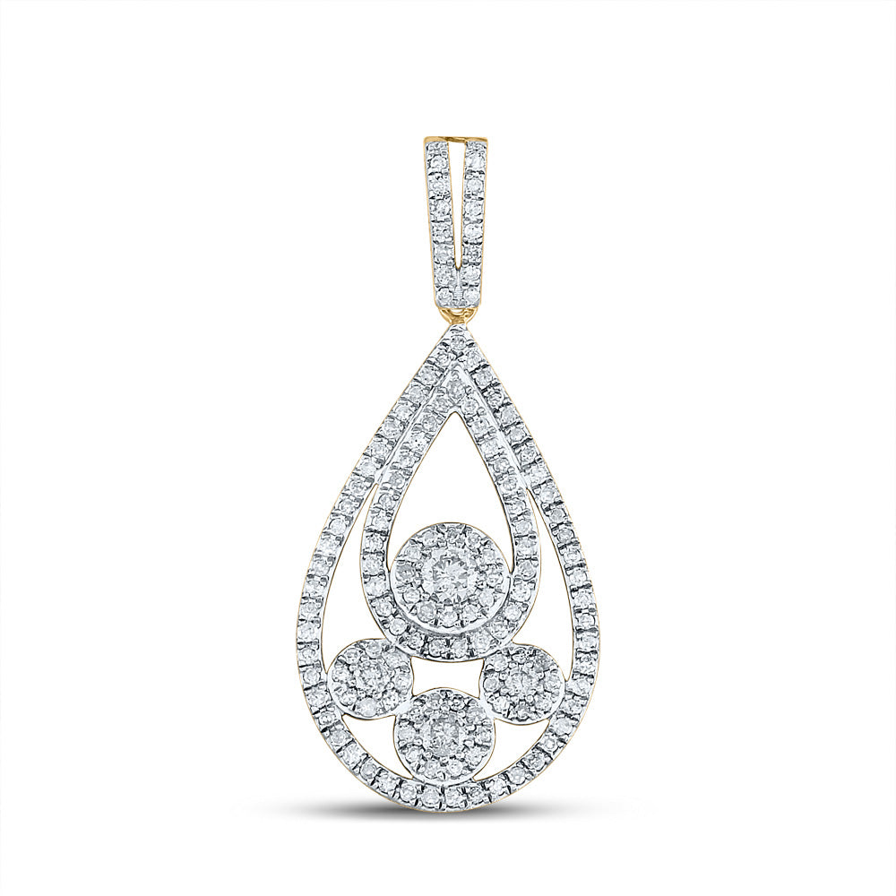 10kt Yellow Gold Womens Round Diamond Teardrop Pendant 5/8 Cttw