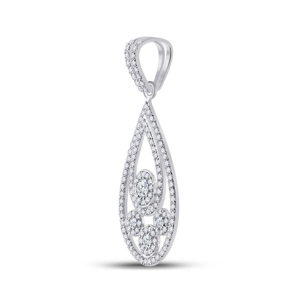 10kt White Gold Womens Round Diamond Teardrop Pendant 5/8 Cttw