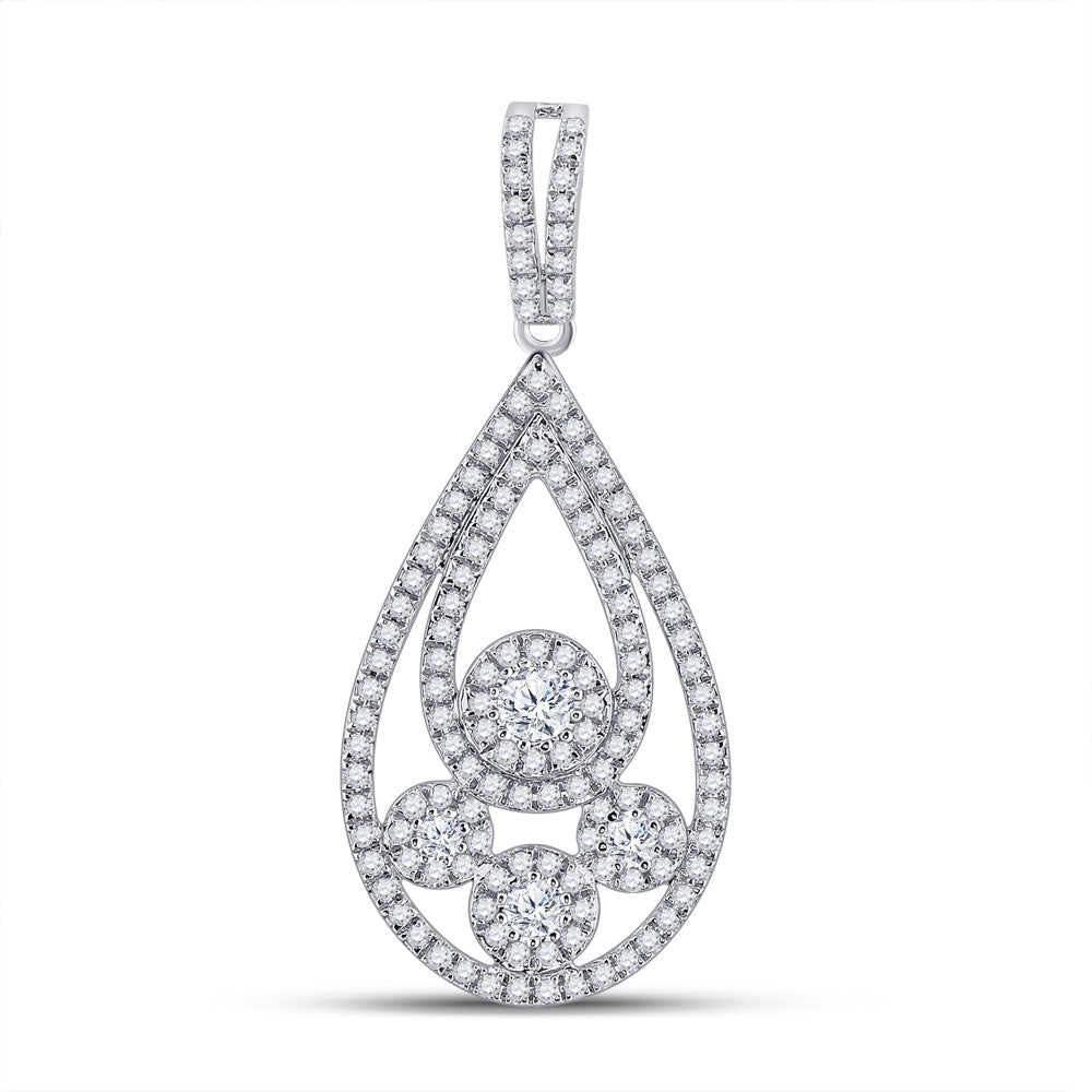 10kt White Gold Womens Round Diamond Teardrop Pendant 5/8 Cttw