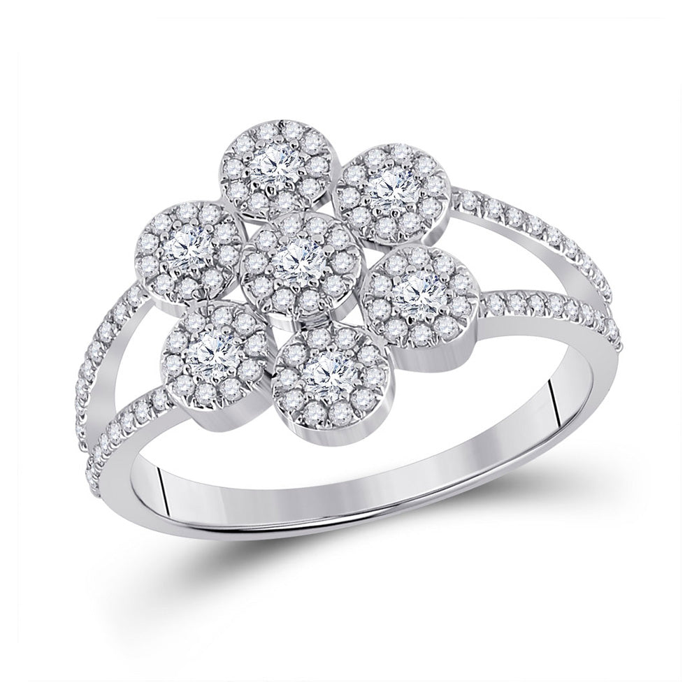 10kt White Gold Womens Round Diamond Cluster Ring 1/2 Cttw