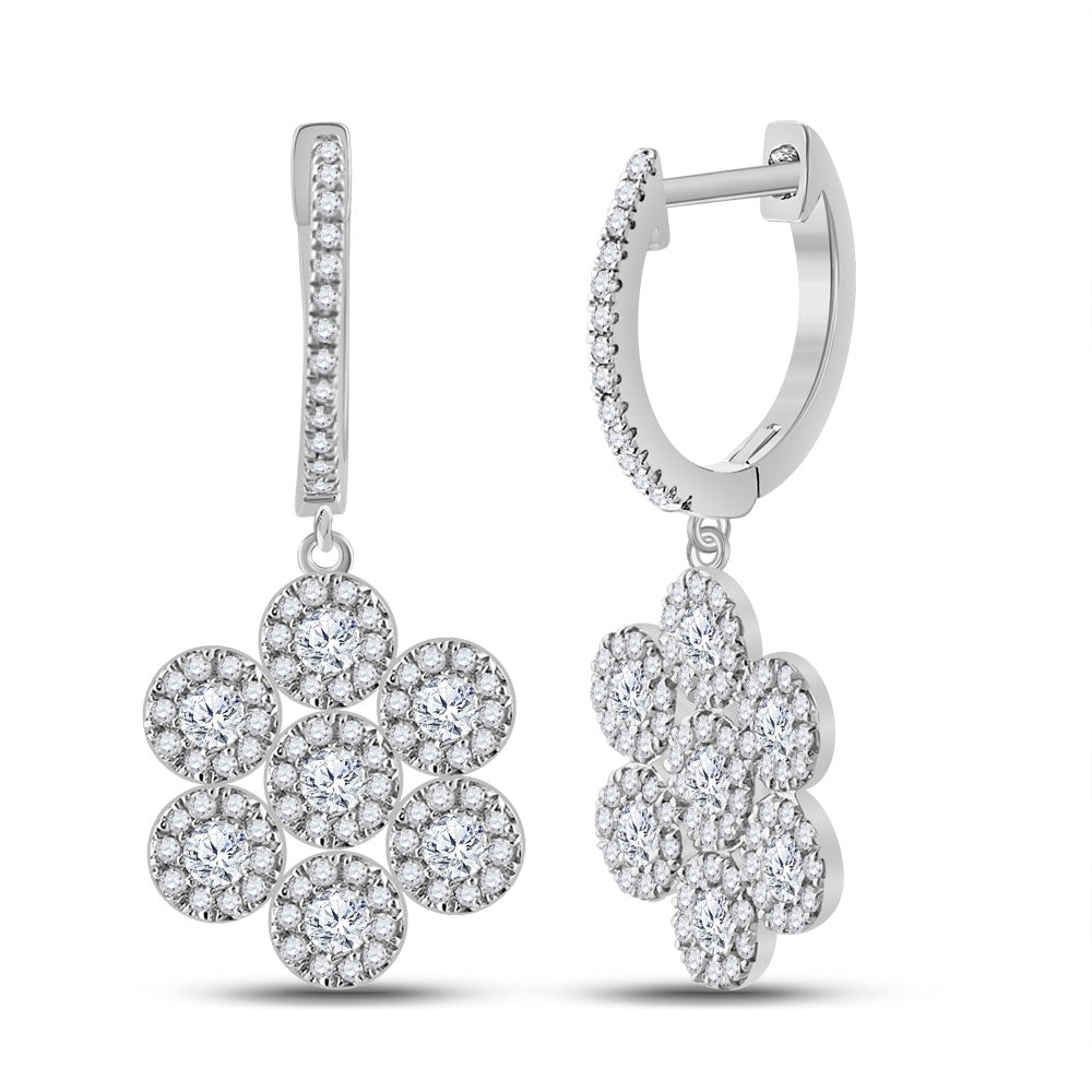 10kt White Gold Womens Round Diamond Dangle Earrings 1 Cttw