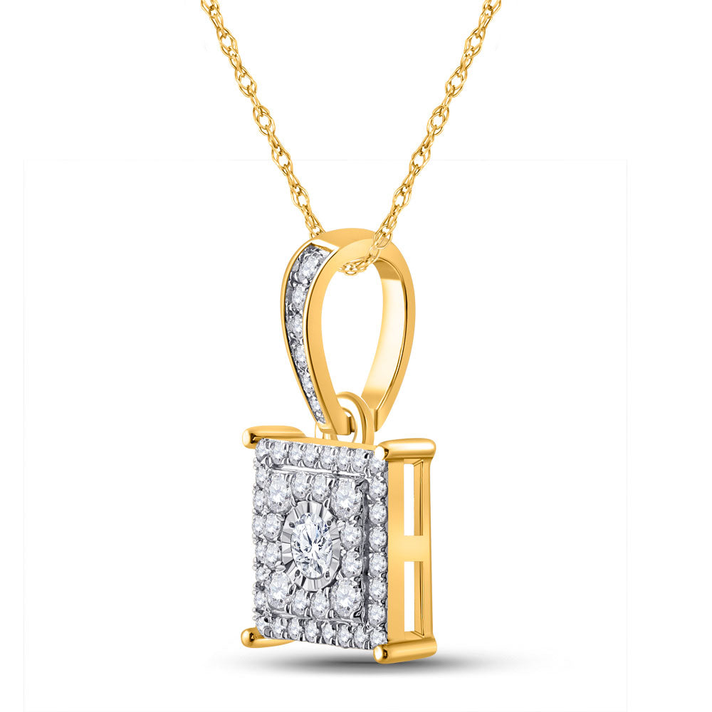 10kt Yellow Gold Womens Round Diamond Square Pendant 1/4 Cttw