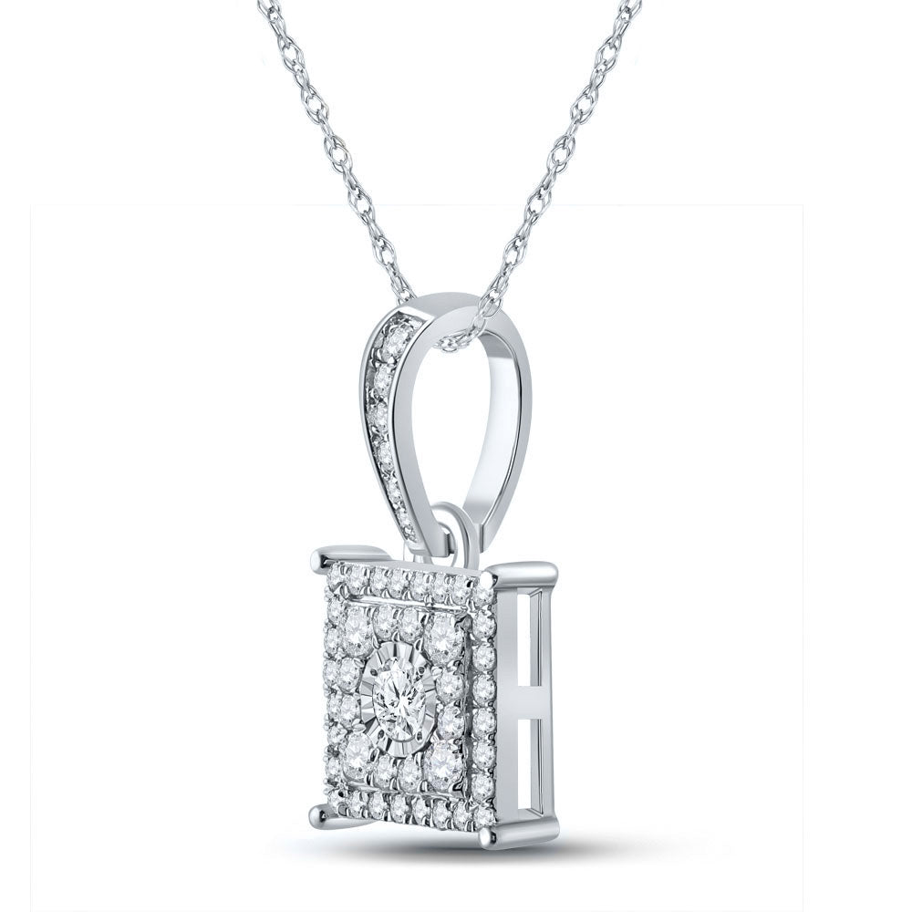 10kt White Gold Womens Round Diamond Square Pendant 1/4 Cttw