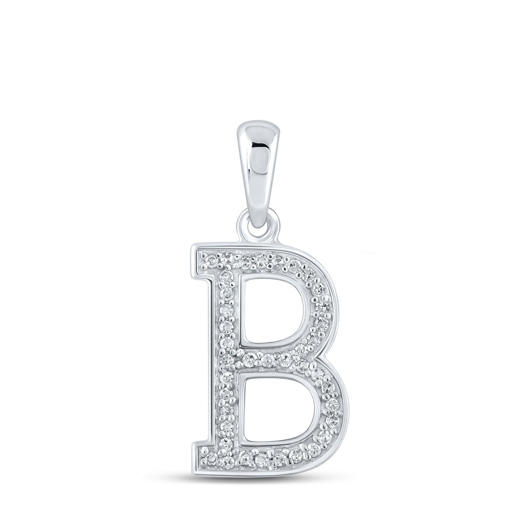 10kt White Gold Womens Round Diamond Initial B Letter Pendant 1/12 Cttw