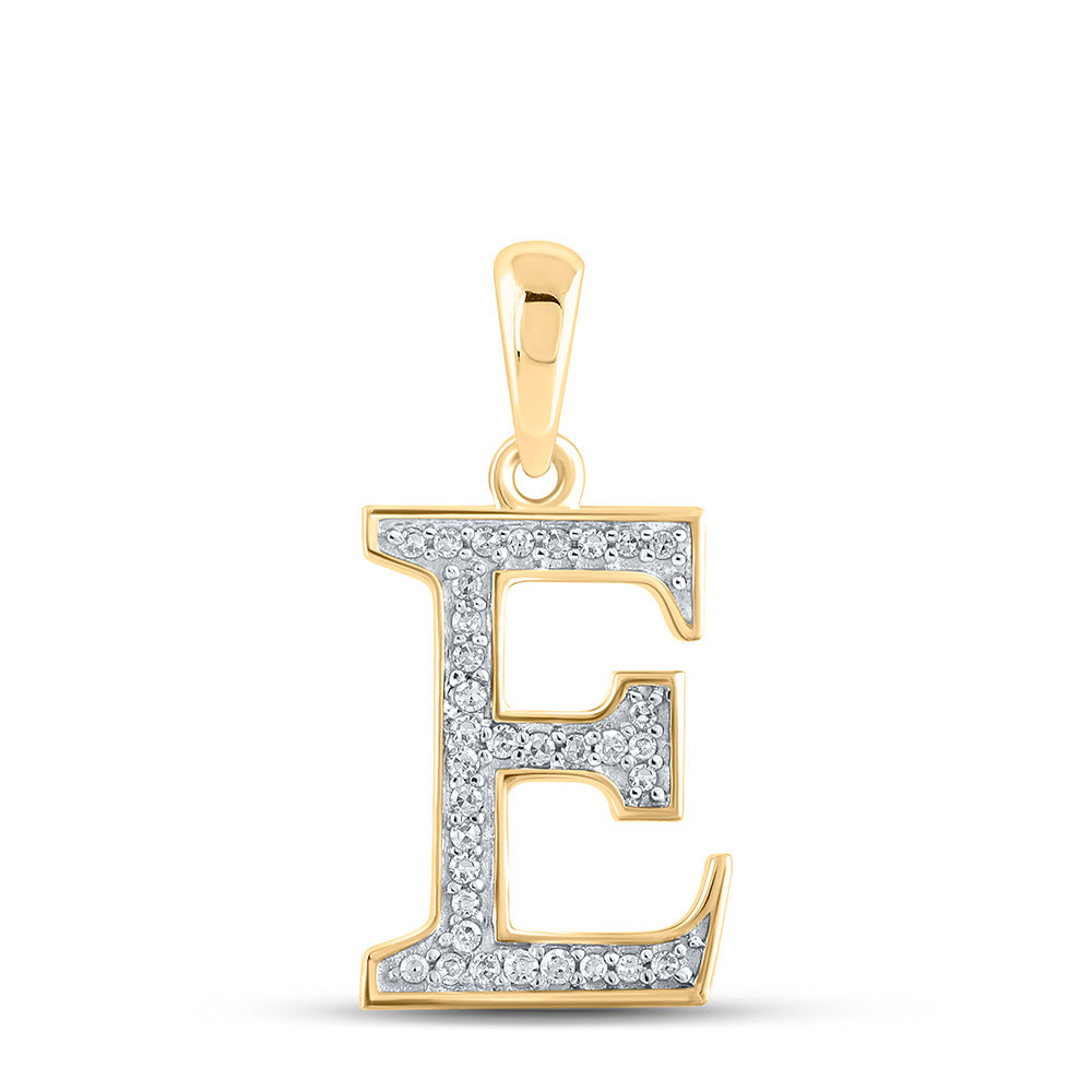 10kt Yellow Gold Womens Round Diamond Initial E Letter Pendant 1/12 Cttw