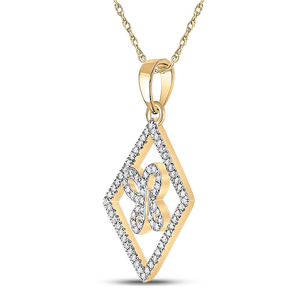 10kt Yellow Gold Womens Round Diamond Square Butterfly Pendant 1/4 Cttw