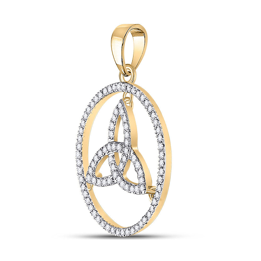 10kt Yellow Gold Womens Round Diamond Trinity Triquetra Circle Pendant 1/4 Cttw