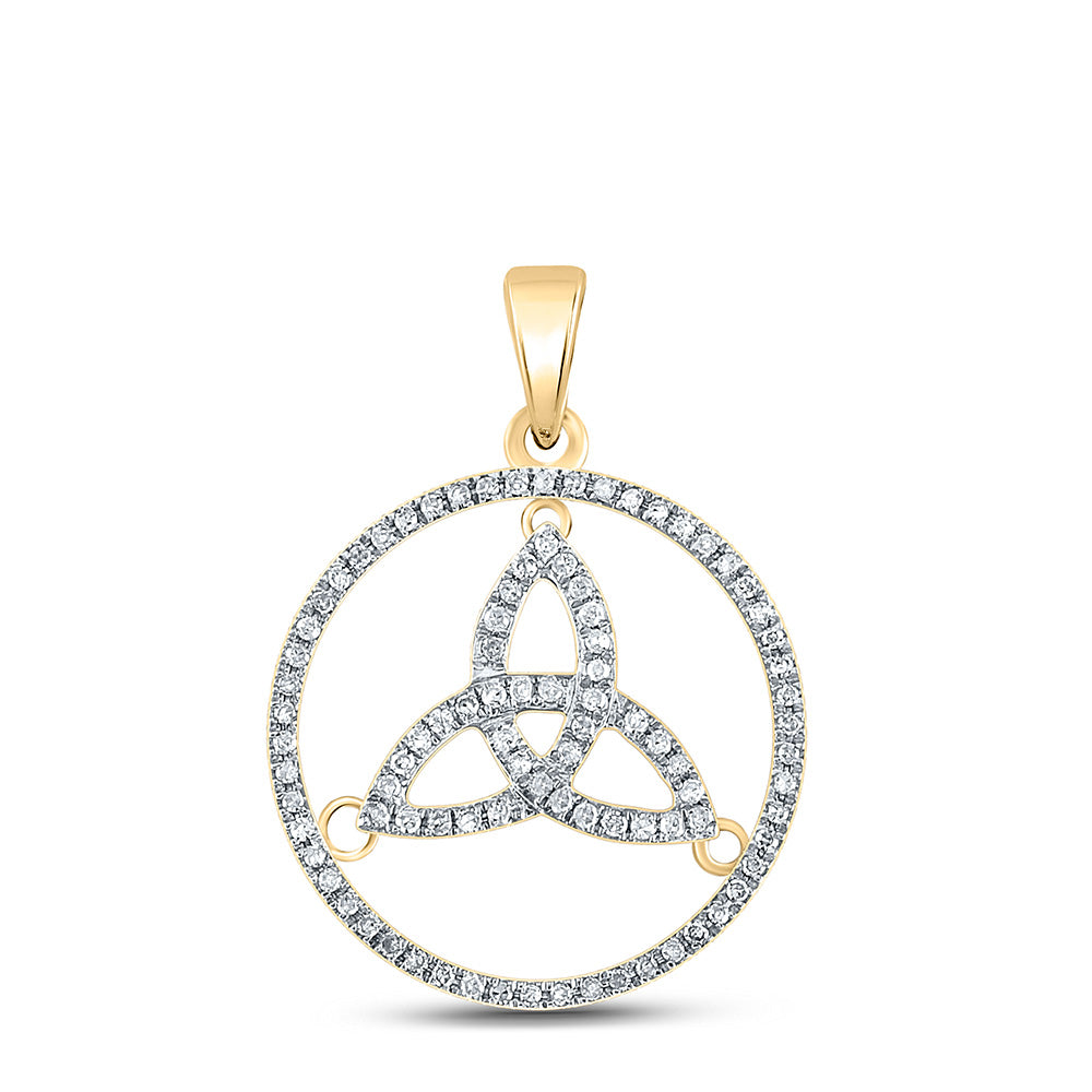 10kt Yellow Gold Womens Round Diamond Trinity Triquetra Circle Pendant 1/4 Cttw