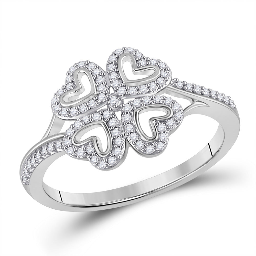 10kt White Gold Womens Round Diamond Heart Ring 1/5 Cttw