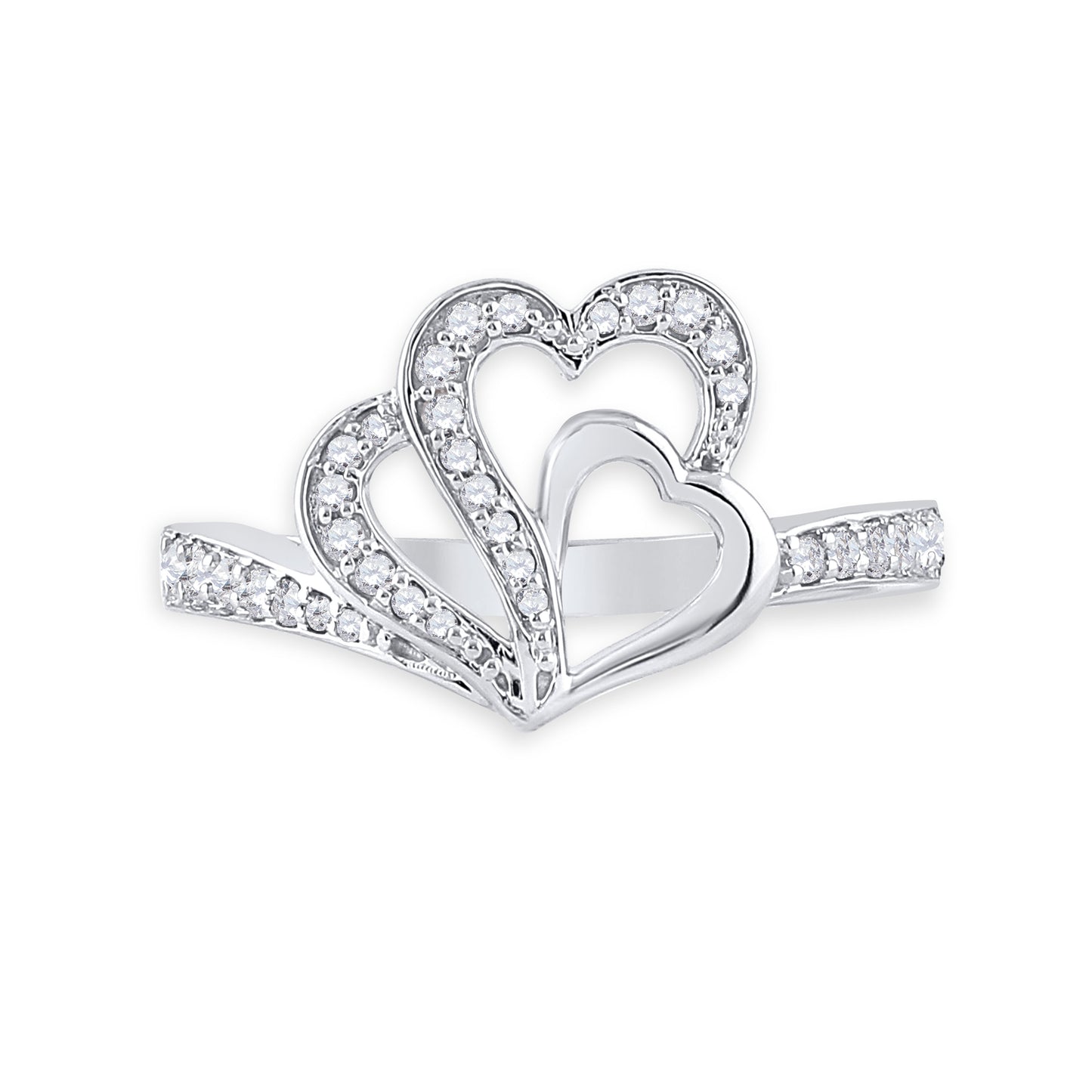 10kt White Gold Womens Round Diamond Heart Ring 1/5 Cttw